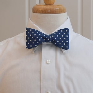 Bow Tie, classic navy blue and white polka dots, Winston Churchill bow tie, wedding bow tie, groom bow tie, traditional navy bow tie image 1