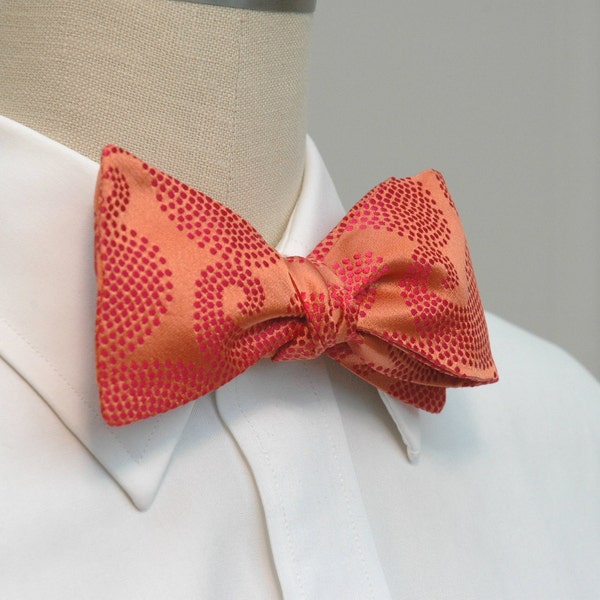 Men's bow tie in orange and hot pink silk brocade