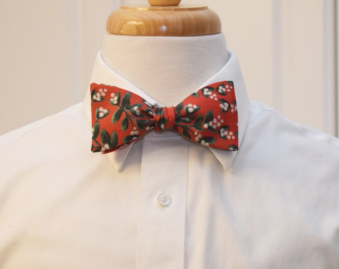 Bow Tie, Rifle Paper Co. Mistletoe bow tie, red, green, white, mistletoe berries, holiday gift, bright red, white berries, holiday