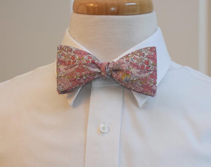 Bow Tie, Liberty of London, Strawberry Thief Spring (blush/peach/coral) William Morris classic print bow tie, groom/groomsmen bow tie