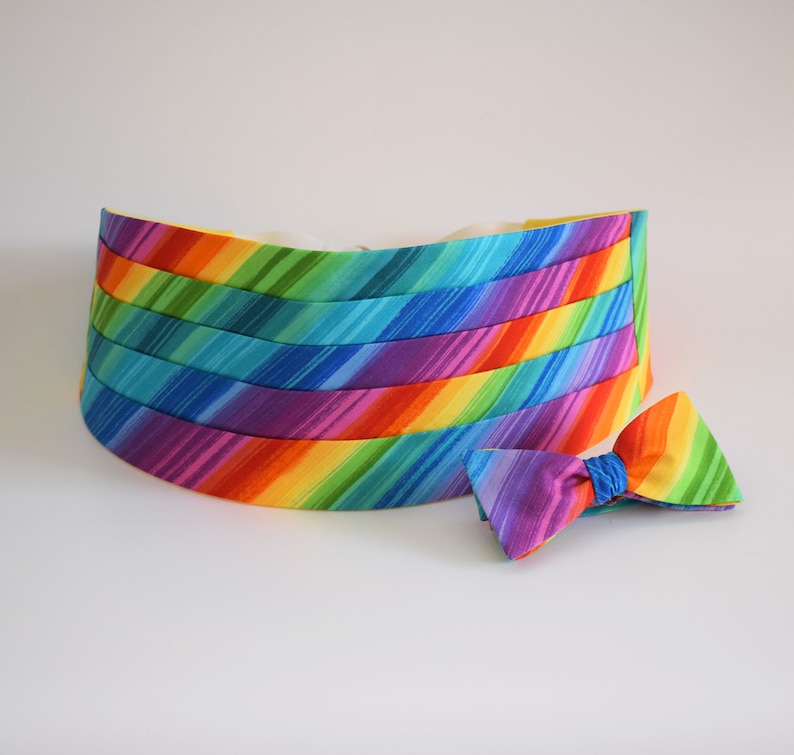 Cummerbund & Bow Tie, LGBTQ Rainbow, Gay Pride cummerbund set, rainbow shops tuxedo accessory, wedding/groom/groomsmen cummerbund/bow tie set