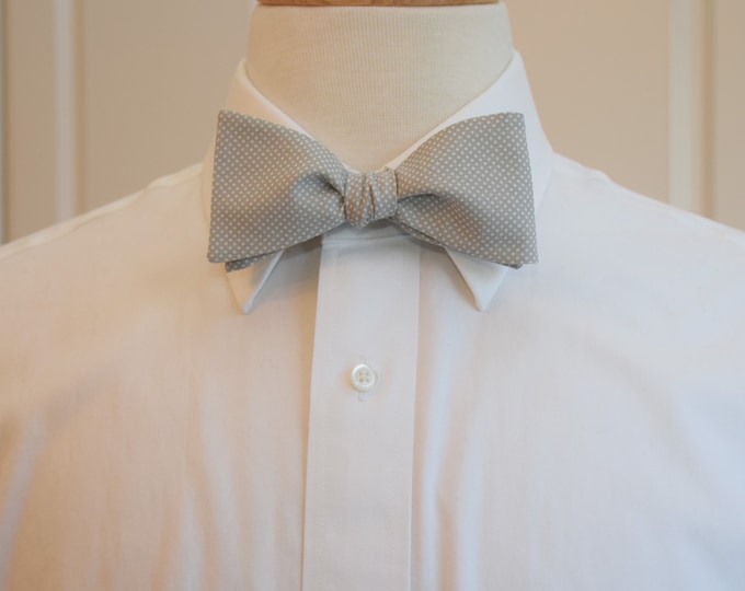 Bow Tie, pale gray/white pin dots, wedding party, groom/groomsmen bow tie, elegant gray bow tie, grey/white mini polka dot bow tie