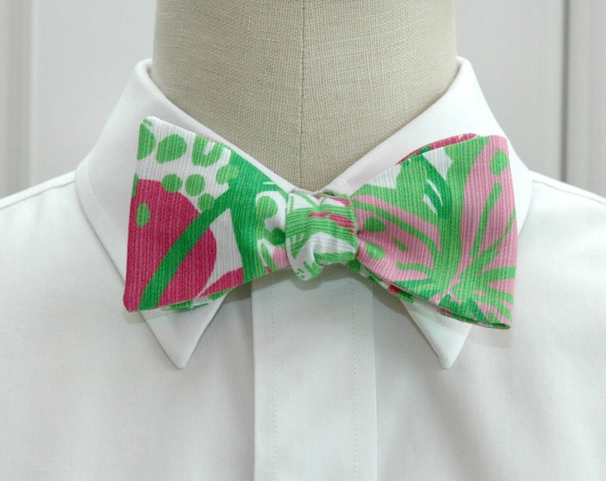 Bow Tie, green/pink/white bow tie, wedding bow tie, groom/groomsmen bow tie, prom/formals bow tie, tuxedo accessory, Kentucky Derby,
