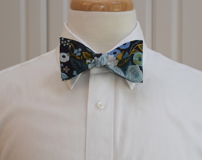 Bow Tie, Rifle Paper Co. Wild Wood, black, blues/teal/brown floral bow tie, wedding bow tie, groom/groomsmen bow tie, tuxedo accessory