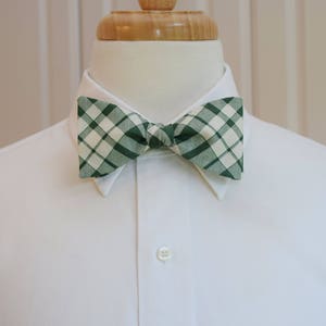 Plaid Cotton Bow Tie: Hunter Green & Ivory Wedding Self-Tie