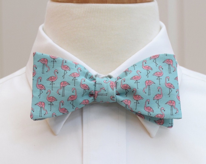 Bow Tie, aqua/pink flamingos, wedding party tie, groom/groomsmen bow tie, zoo wedding bow tie, flamingo bow tie, Florida bow tie