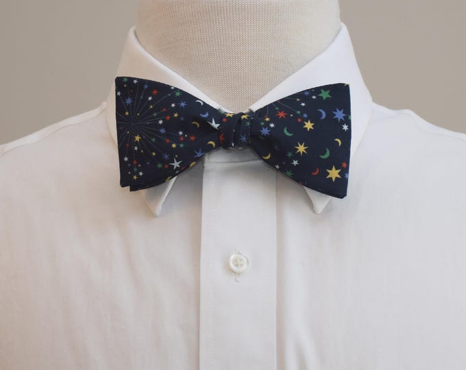 Bow Tie, Liberty of London, Helen's Starry Sky, dark navy, multicolor stars, holiday bow tie, Christmas bow tie, stars, party, men's gift