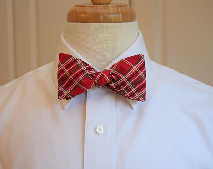 Bow Tie, red plaid Christmas bow tie, red/gold holiday bow tie, New Years Eve bow tie, festive red/gold plaid bow tie, men's Xmas gift