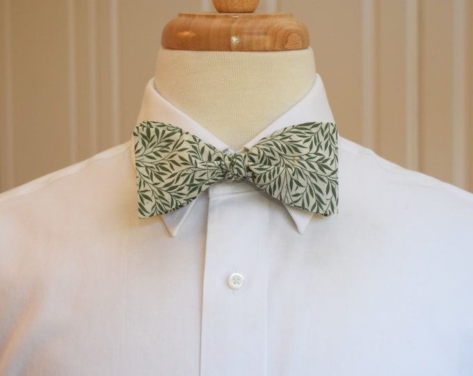 Bow Tie, Liberty of London, green/ivory Willow Wood leaves print bow tie, groomsmen/groom bow tie, wedding bow tie, tuxedo accessory,