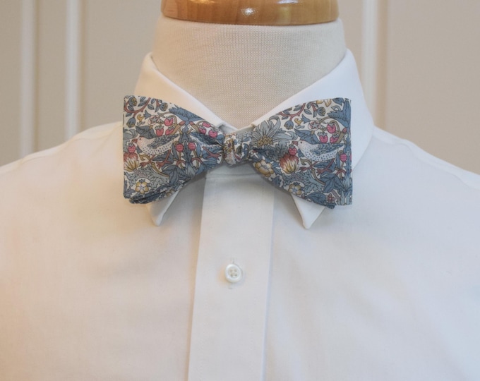 Liberty London Bow Tie: William Morris Strawberry Thief, dusty blues/pink print