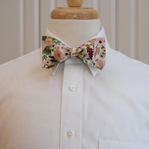 Bow Tie, Rifle Paper Co. Garden Party, pink/coral/blush/green/burgundy, ivory floral bow tie, wedding bow tie, groom/groomsmen bow tie