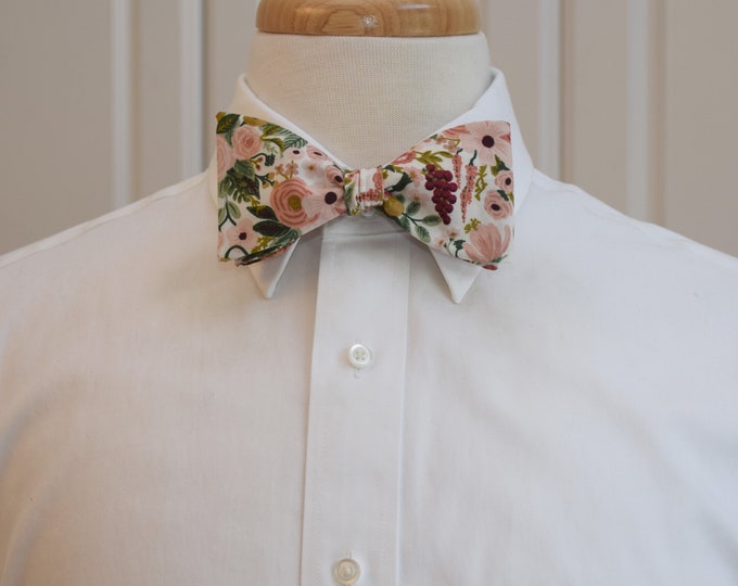 Bow Tie, Rifle Paper Co. Garden Party, pink/coral/blush/green/burgundy, ivory floral bow tie, wedding bow tie, groom/groomsmen bow tie