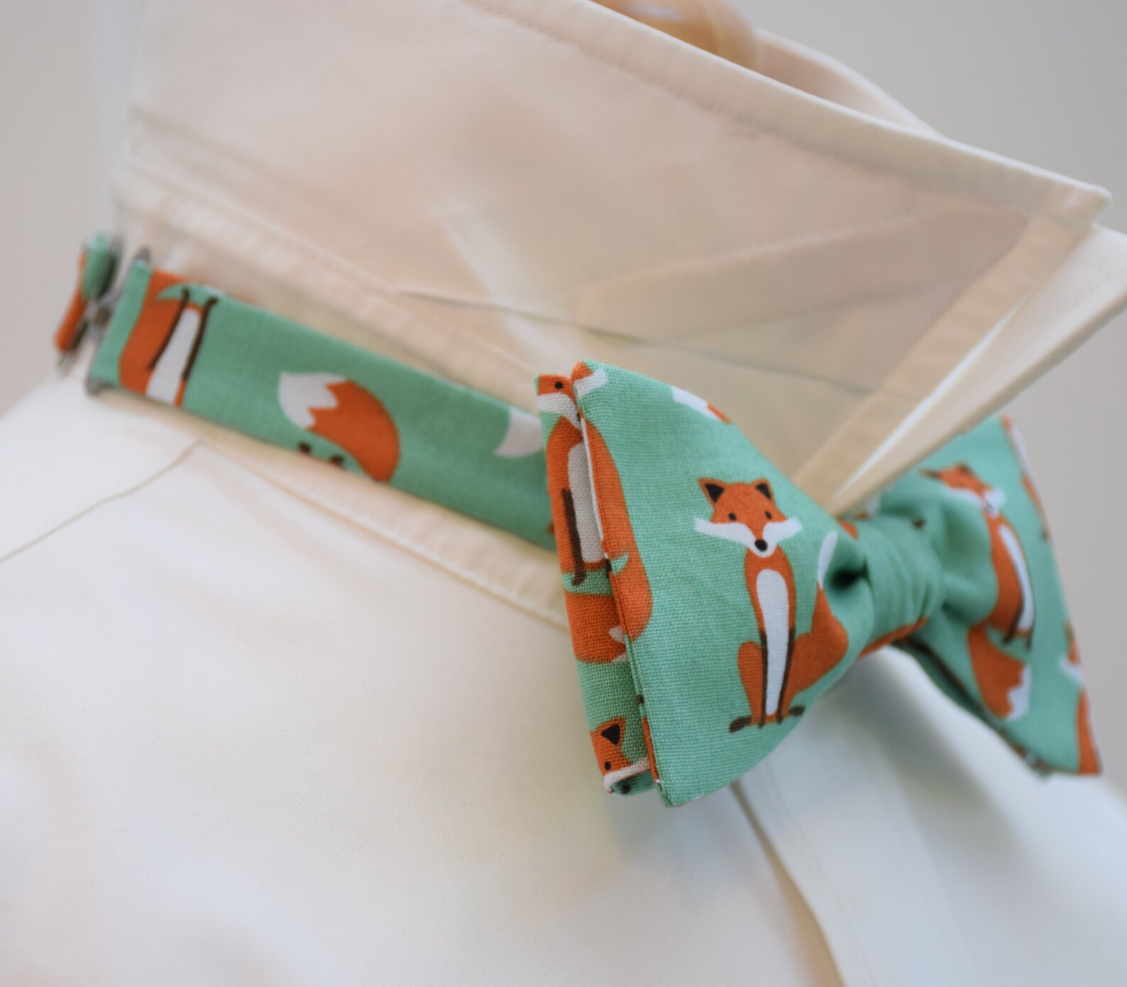 Men's Fox Bow Tie Aqua/teal Background Zoo Wedding Bow Etsy
