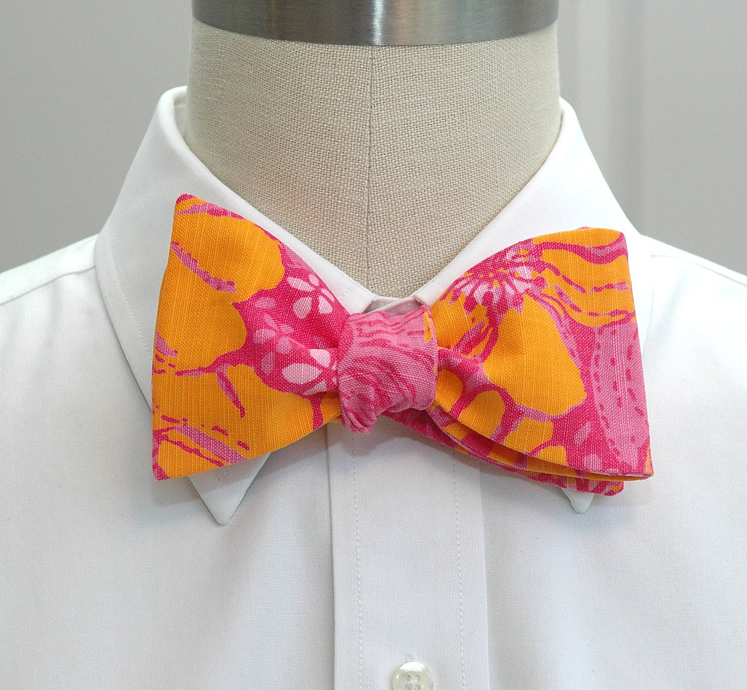 Bow Tie Orange/pink/raspberry Floral Print Bow Tie Wedding Etsy
