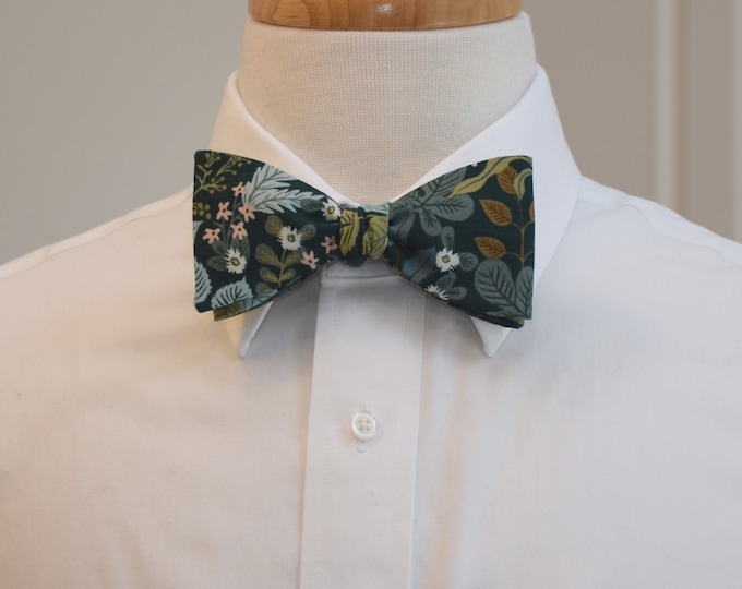 Bow Tie, Rifle Paper Co. Verte leaves/flowers bow tie, wedding bow tie, groom/groomsmen bow tie, greens/teal/pink bow tie