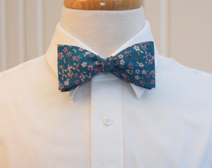 Bow Tie, Liberty of London, teal/pink/red floral Donna Leigh print, groomsmen/groom bow tie, wedding bow tie, classic tux accessory