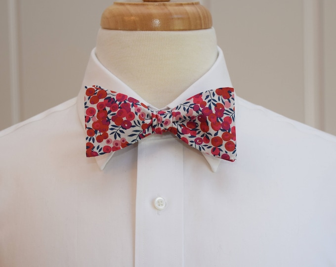 Bow Tie, Liberty of London, scarlet/ivory/navy berries Wiltshire print, groomsmen/groom bow tie, wedding bow tie, tuxedo accessory