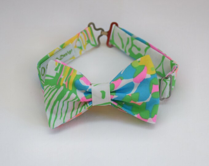 Boy's  Bow Tie, green/pink multi, abstract, wedding accessory, toddler bow tie, ring bearer bow tie, Easter, floral