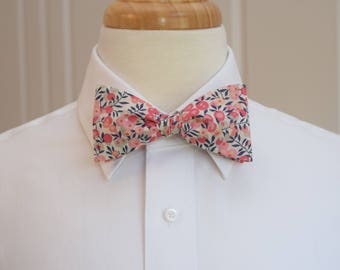 Bow Tie, Liberty of London, coral/blush/ivory/navy berries Wiltshire print, groomsmen/groom bow tie, wedding bow tie, tuxedo accessory