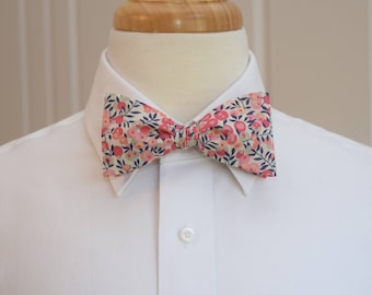 Liberty of London Bow Tie: Coral, Navy Berries and leaves Wiltshire Print