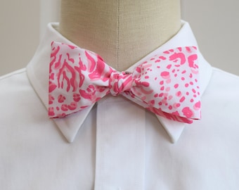 Bow Tie, pink & white abstract jungle print bow tie, wedding bow tie, groom/groomsmen bow tie, prom/formals bow tie, jungle cat print