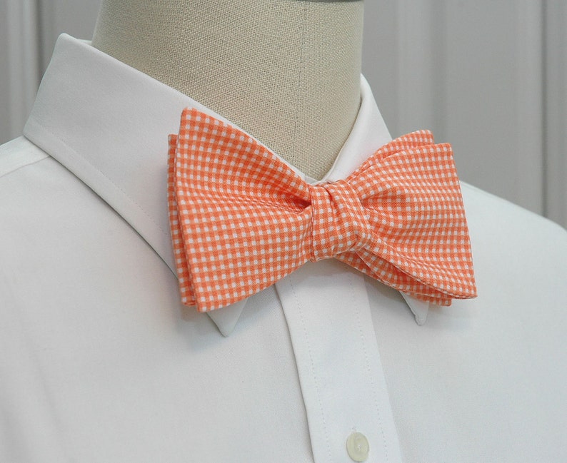 Bow Tie, orange mini gingham bow tie, wedding bow tie, groom bow tie, groomsmen gift, traditional bow tie, orange bow tie, prom bowtie image 3