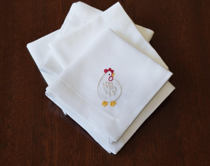 Hand Embroidered Hen Cocktail Napkin, Custom Hostess Gift