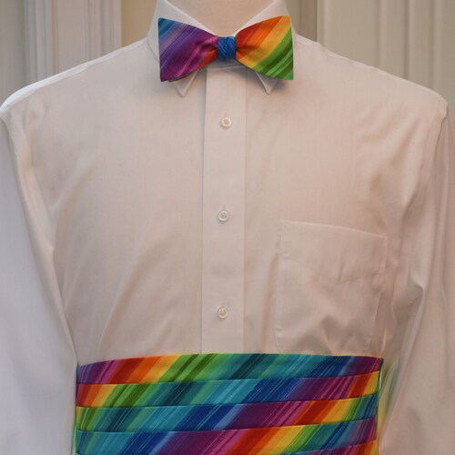 Cummerbund & Bow Tie, LGBTQ Rainbow, Gay Pride cummerbund set, rainbow shops tuxedo accessory, wedding/groom/groomsmen cummerbund/bow tie set