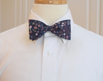 Bow Tie, Liberty of London, navy/pink/red floral Donna Leigh print, groomsmen/groom bow tie, wedding bow tie, classic tux accessory