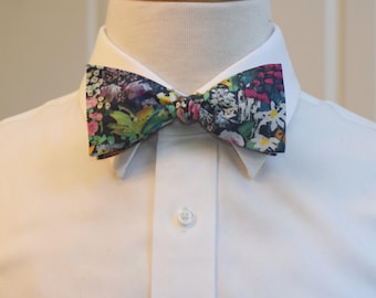 Liberty London Bow Tie: Navy multicolor Floral Painters Meadow (small design)
