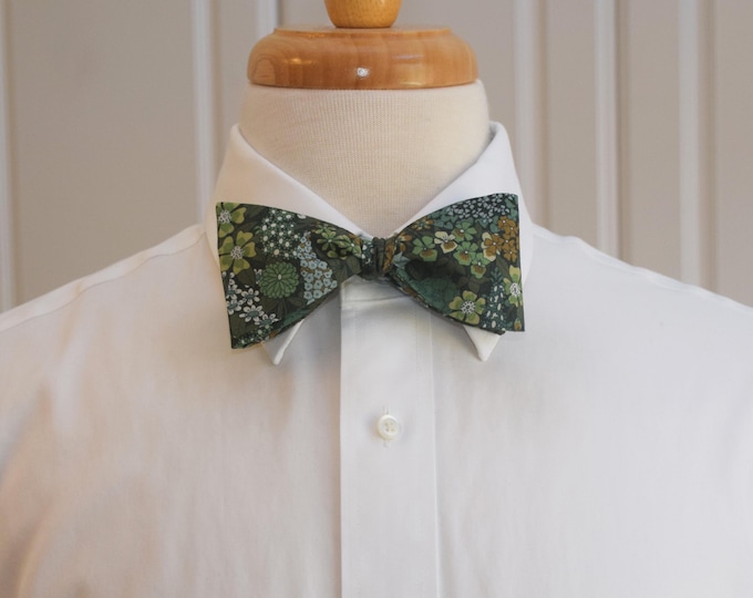 Liberty London Bow Tie: greens,brown Floral Ciara Print, Groom Wedding Accessory