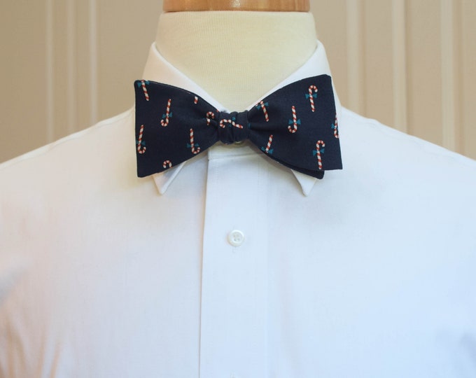 Bow Tie, Rifle Paper Co. navy blue, candy canes bow tie, holiday bowtie,