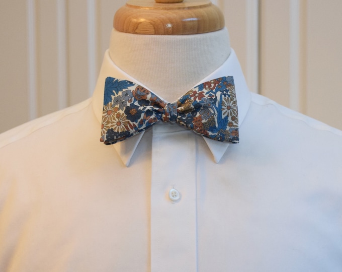 Bow Tie, Liberty of London, blues/brown multi floral Margaret Annie design, groomsmen/groom bow tie, wedding bow tie, tux accessory