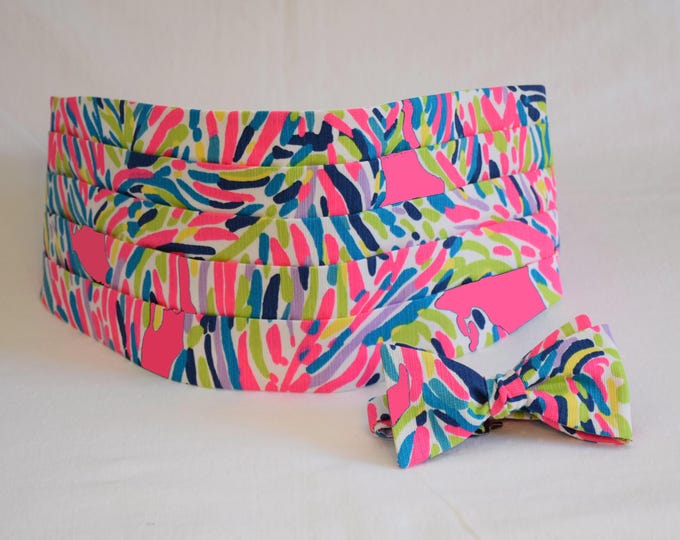 Hot pink Cummerbund & Bow Tie Set: Lime green, blue Wedding, Tuxedo Accessory