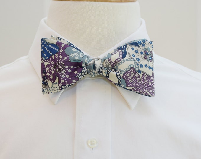 Bow Tie, Liberty of London, lilac/grey/lavender/blue Mauvey print bow tie, groomsmen/groom bow tie, wedding bow tie, tuxedo accessory