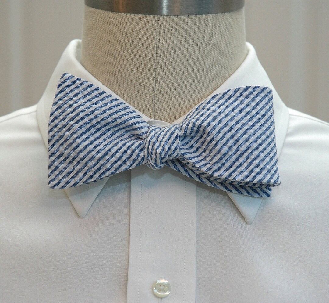 Bow Tie, Classic Blue Seersucker, Wedding Party Tie, Groom Bow Tie ...