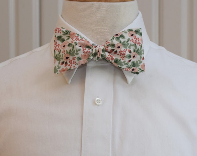 Bow Tie, Rifle Paper Co. Garden Party Rosa, rose, blush pink/coral/sage green, floral bow tie, roses, wedding/groom/groomsmen bow tie