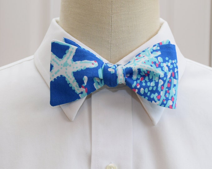 Bow Tie, royal blue, aqua, coral reef, starfish, ocean, wedding, beach bow tie, groom/groomsmen, Kentucky Derby, prom/formals