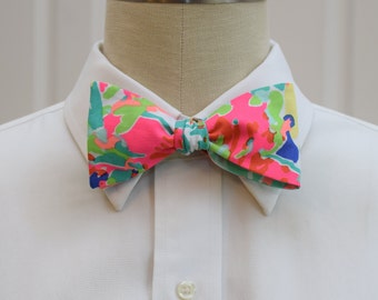 Bow Tie, tropical bright multi color, abstract bow tie, wedding bow tie, Kentucky Derby, preppy bow tie, groom/groomsman, Florida