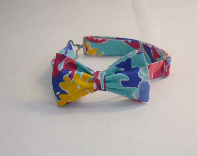 Boy's Bow Tie, turquoise/pink/yellow, wedding accessory, toddler bow tie, ring bearer bow tie, Easter, beach,
