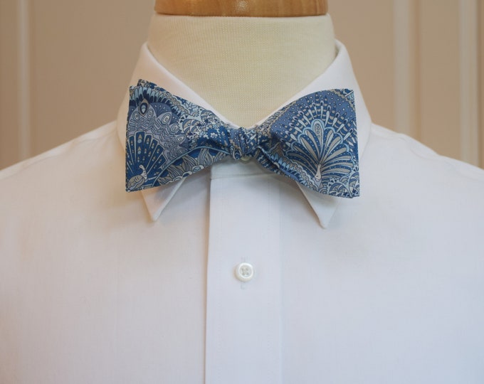 Bow Tie, Liberty of London Peacock Parade shades of blue print, groomsmen/groom bow tie, wedding bow tie, classic tuxedo accessory