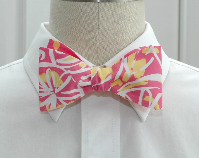 Bow Tie,  pink/yellow/white  floral print, wedding bow tie, groom/groomsmen bow tie, prom/formals bow tie, tuxedo accessory, Valentine