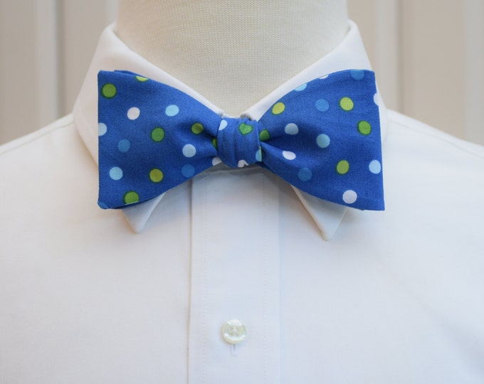 Bow Tie, cobalt blue, green white polka dots, wedding bow tie, Kentucky Derby bow tie, Easter bow tie, groom bow tie, prom bow tie,