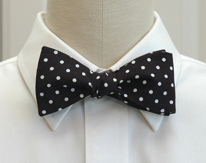 Bow Tie,  black with white polka dots bow tie, traditional bow tie, ebony bow tie, black white bow tie, wedding bow tie, groom bow tie