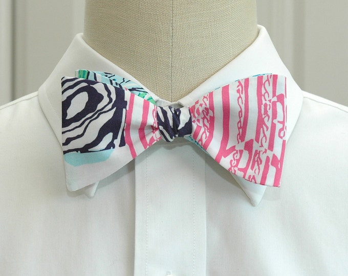 Bow Tie, patchwork, pinks, blues, green, ocean print, wedding bow tie, groom/groomsmen bow tie, beach, destination wedding, summer