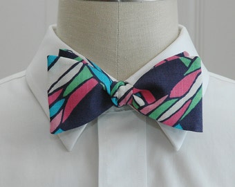Bow Tie, navy blue/pink/green/turquoise, geometric, wedding party, groom/groomsmen bow tie, prom/formals bow tie, retro, abstract,