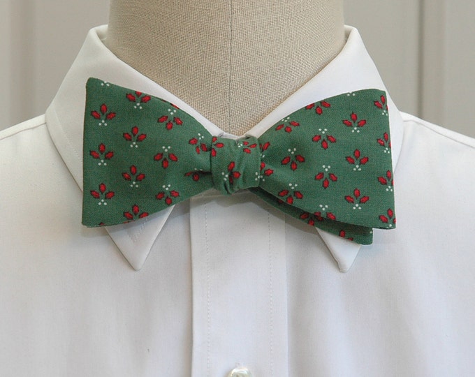 Bow Tie, Christmas green/holly berries, holiday bowtie