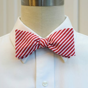 Bow Tie, red with white stripes, candy cane stripes bow tie, holiday bow tie, Christmas bow tie, festive bow tie, men's Christmas gift
