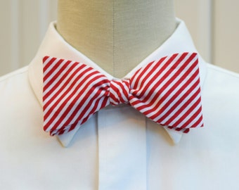 Bow Tie, red with white stripes, candy cane stripes bow tie, holiday bow tie, Christmas bow tie, festive bow tie, men's Christmas gift