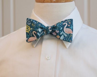 Bow Tie, teal, pink flamingos, wedding party, groom/groomsmen bow tie, zoo wedding bow tie, flamingo bow tie, Florida tie